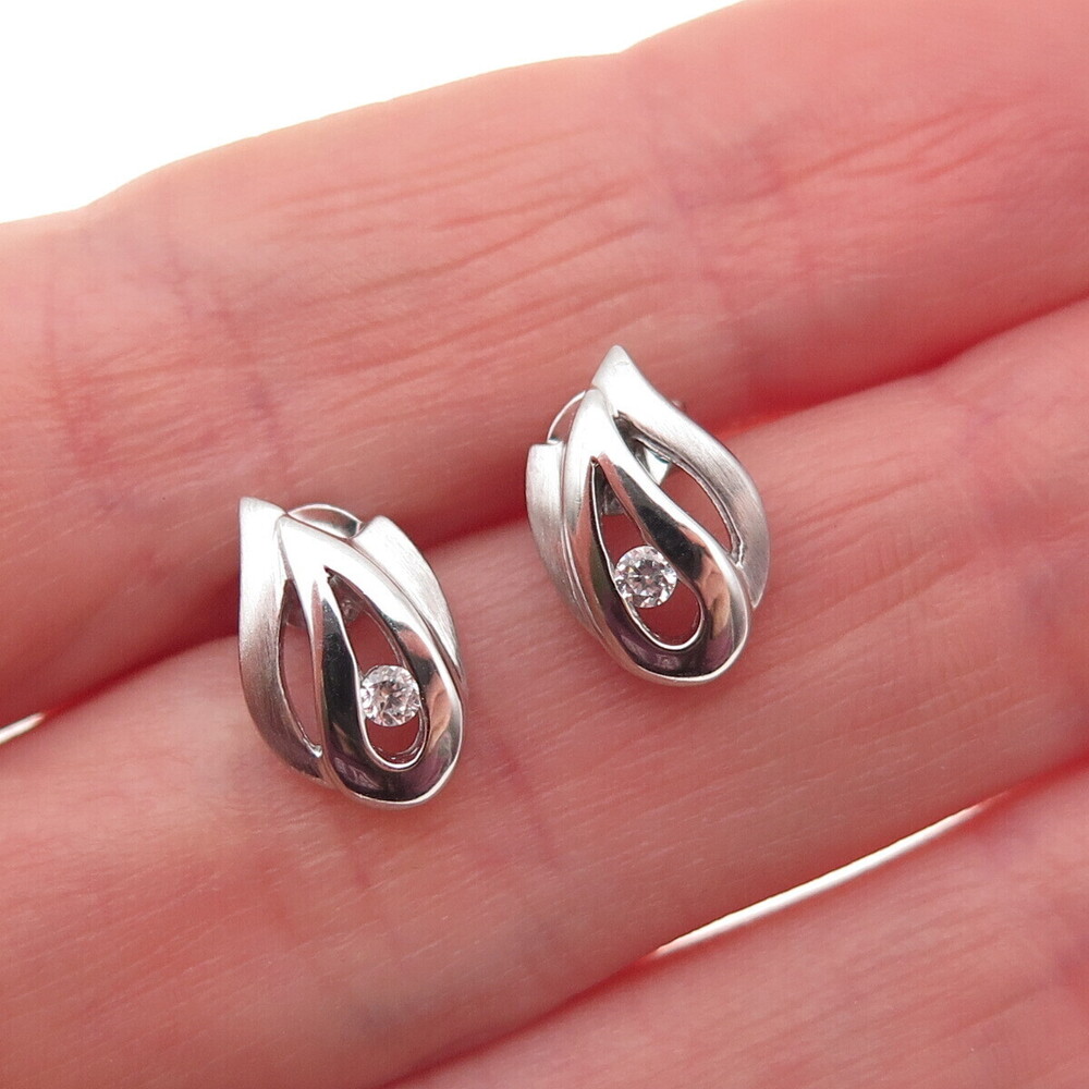 925 Sterling Silver Round-Cut C Z Flame Stud Earrings